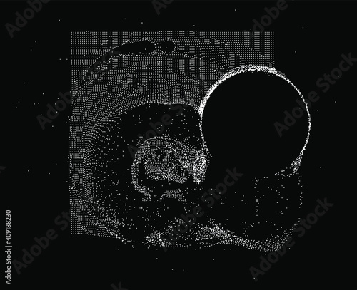 Surface made of particles, array of points. Abstract technology background.