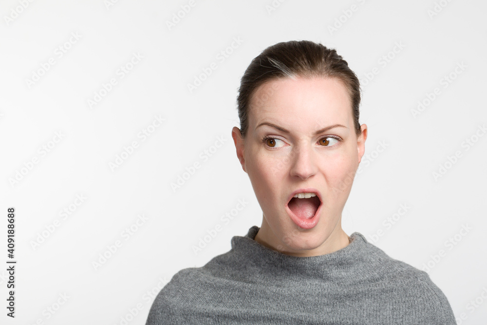 surprised looking woman with open mouth surprised looking woman with open mouth