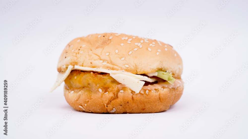 Burger food, junk food isolated white background Burger food, junk food isolated white background