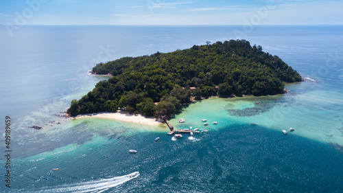 Aerial view of tropical island in Tunku Abdul Rahman National Park, Sabah, Malaysia