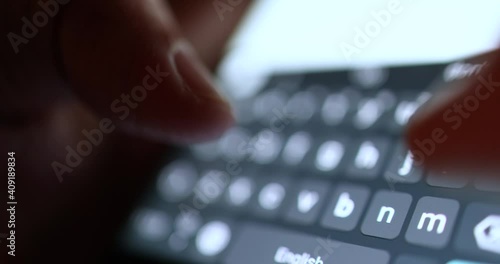 4K Video close up hand text on mobile phone screen keyboard. Concept for digital lifestyle and technology.