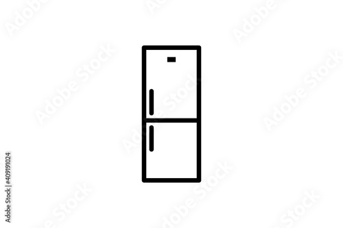 Fridge icon. Vector linear sign, symbol, logo of refrigerator for mobile concept and web design. Icon for the website of the store of household appliances, gadgets and electronics.