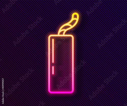 Glowing neon line Detonate dynamite bomb stick and timer clock icon isolated on black background. Time bomb - explosion danger concept. Vector.