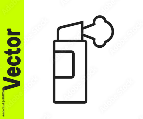 Black line Pepper spray icon isolated on white background. OC gas. Capsicum self defense aerosol. Vector.