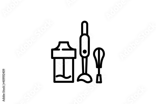 Hand blender icon. Vector linear sign, symbol, logo of hand blender for mobile concept and web design. Icon for the website of the store of household appliances, gadgets and electronics.