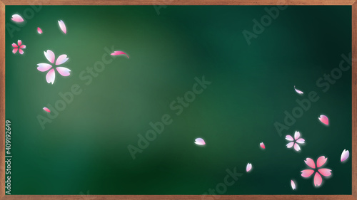 桜舞う黒板（ワイド）