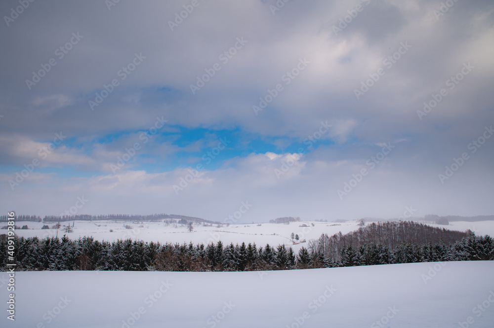 冬美瑛雪の合間の遠景