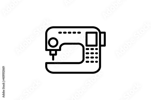 Sewing machine icon. Vector linear sign, symbol, logo of sewing machine for mobile concept and web design. Icon for the website of the store of household appliances, gadgets and electronics.