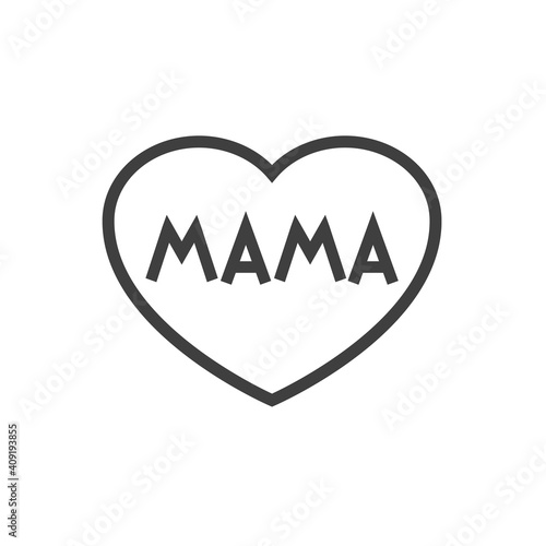 Día de la madre. Logotipo con texto hecho a mano Mama en español en corazón con lineas en color gris