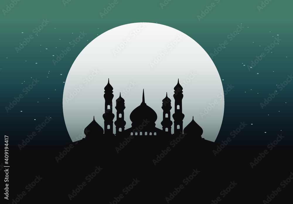 mosque night vector