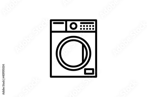 Washer icon. Vector linear sign, symbol, logo of washing mashine for mobile concept and web design. Icon for the website of the store of household appliances, gadgets and electronics.