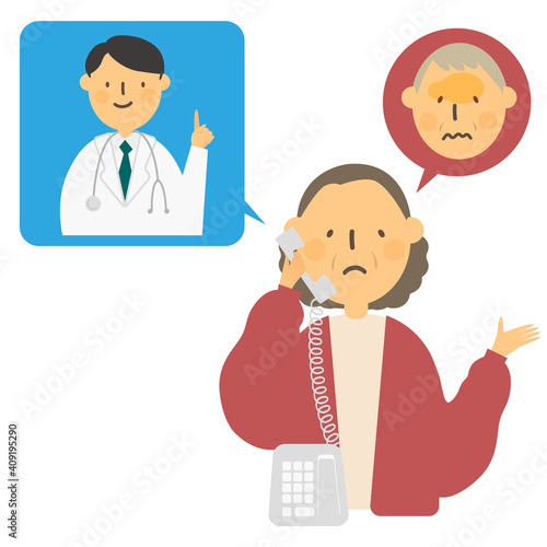 A woman who talks to a doctor over the phone on behalf of her husband