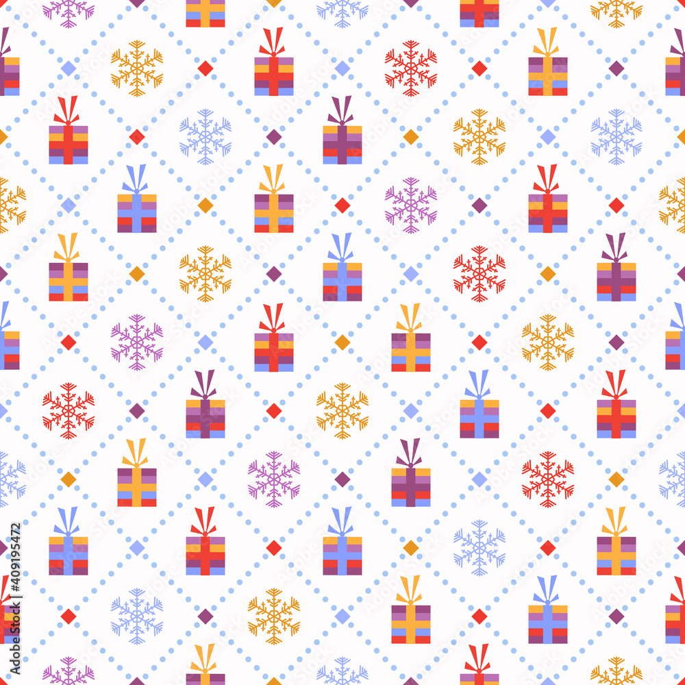 Seamless pattern with gifts and snowflakes Seamless pattern with gifts and snowflakes