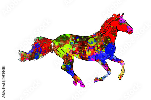 colorful horse vector art  color splash horse line art  Coloring horse run  horse line art with color splash. colorful illustration horses