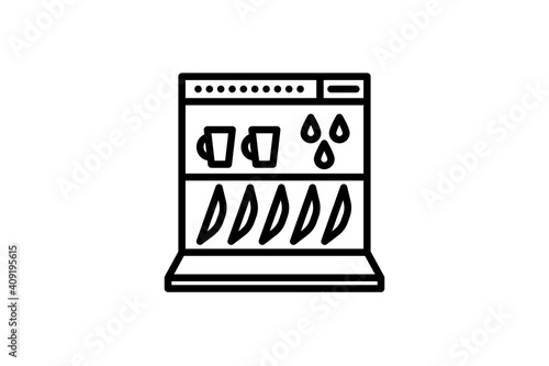 Dishwasher icon. Vector linear sign, symbol, logo of dishwasher for mobile concept and web design. Icon for the website of the store of household appliances, gadgets and electronics.