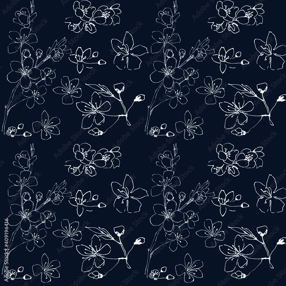 Sakura on blue background Retro for textile vector