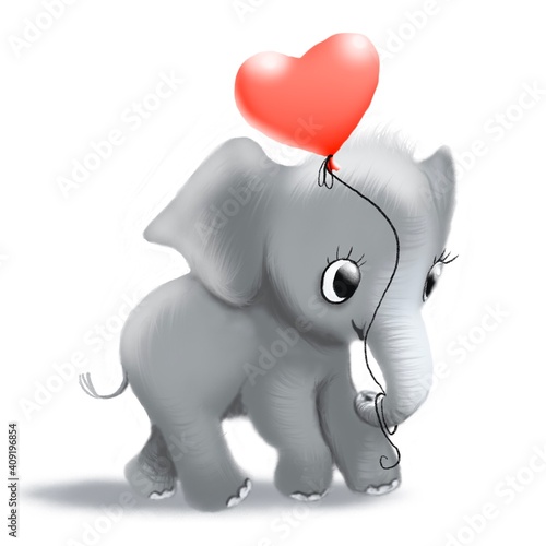 Cute baby elephant with heart. Valentine card