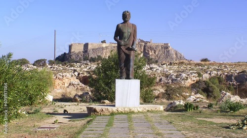 Rhodes Greece : the statue of Cleovoulos situated in Lindos, he was a Greek poet and a native of Lindos. He was one of the Seven Sages of Greece.  photo