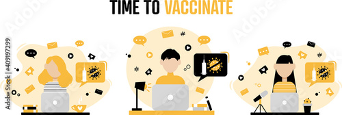 Time to vaccinate banner. Call for vaccine use. Covid vaccine.