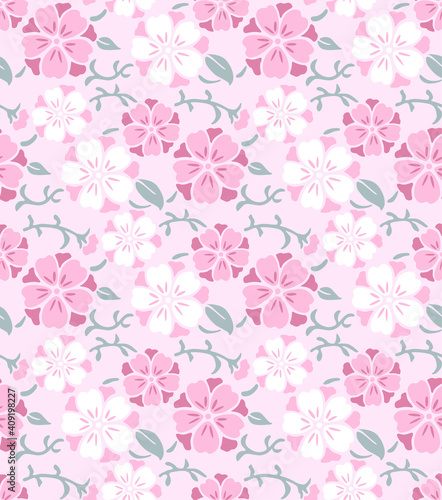 Japanese Cherrry Blossom Ivy Vector Seamless Pattern