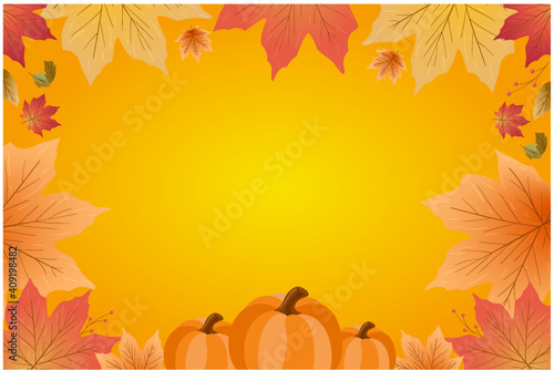 Fall theme background with leaves and pumpkin