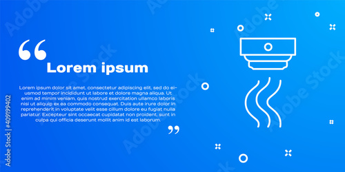 White line Smoke alarm system icon isolated on blue background. Smoke detector. Vector.