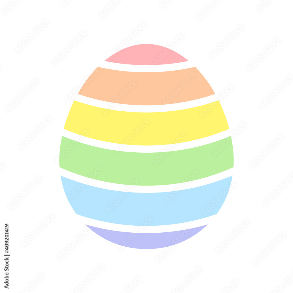 Rainbow easter egg with horizontal white stripes. Flat Easter egg with striped ornament isolated on white background. Simple vector illustration Rainbow easter egg with horizontal white stripes. Flat Easter egg with striped ornament isolated on white background. Simple vector illustration
