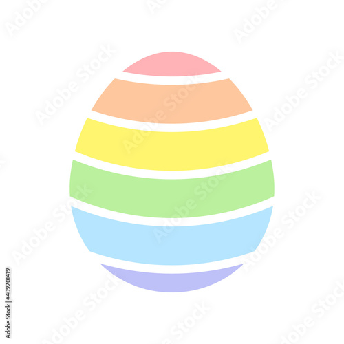 Rainbow easter egg with horizontal white stripes. Flat Easter egg with striped ornament isolated on white background. Simple vector illustration