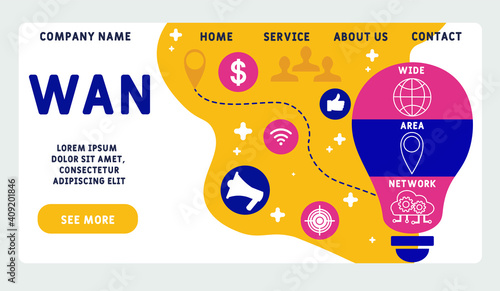 Vector website design template . WAN - Wide Area Network acronym. business concept background. illustration for website banner, marketing materials, business presentation, online advertising. 