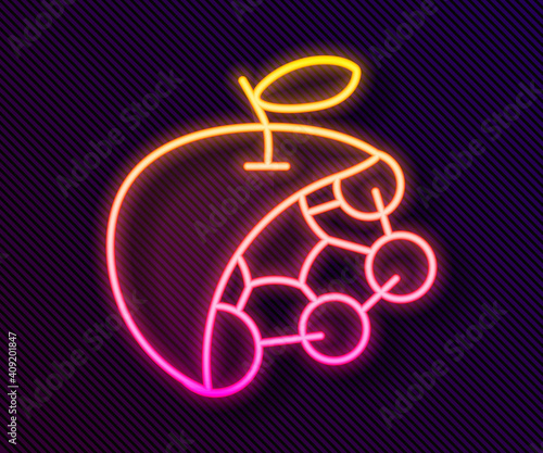Glowing neon line Biological structure icon isolated on black background. Genetically modified organism and food. Vector.