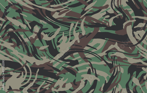 Abstract jungle camouflage seamless pattern. Camo background, curved wavy stripped.  Military print for design, wallpaper, textile. Vector illustration 
