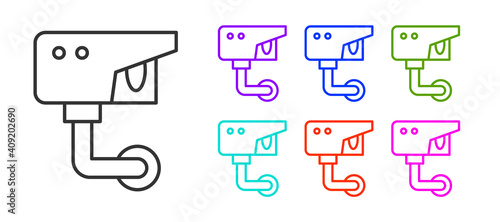 Black line Security camera icon isolated on white background. Set icons colorful. Vector.