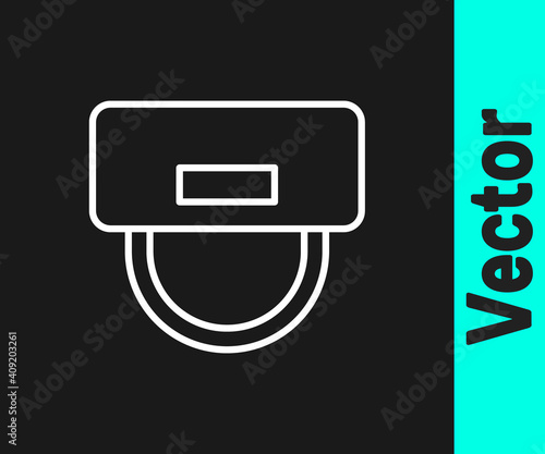 White line Bellboy hat icon isolated on black background. Hotel resort service symbol. Vector.