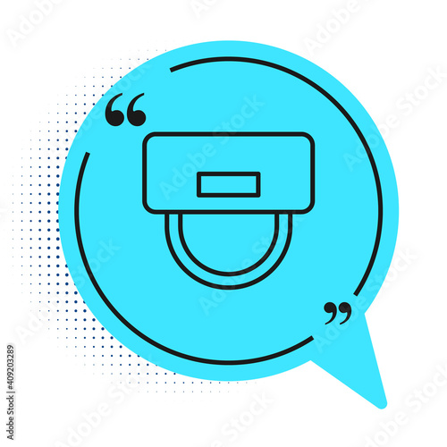 Black line Bellboy hat icon isolated on white background. Hotel resort service symbol. Blue speech bubble symbol. Vector.