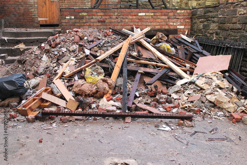 Pile of rubble left over from house renovation, waste removal concept