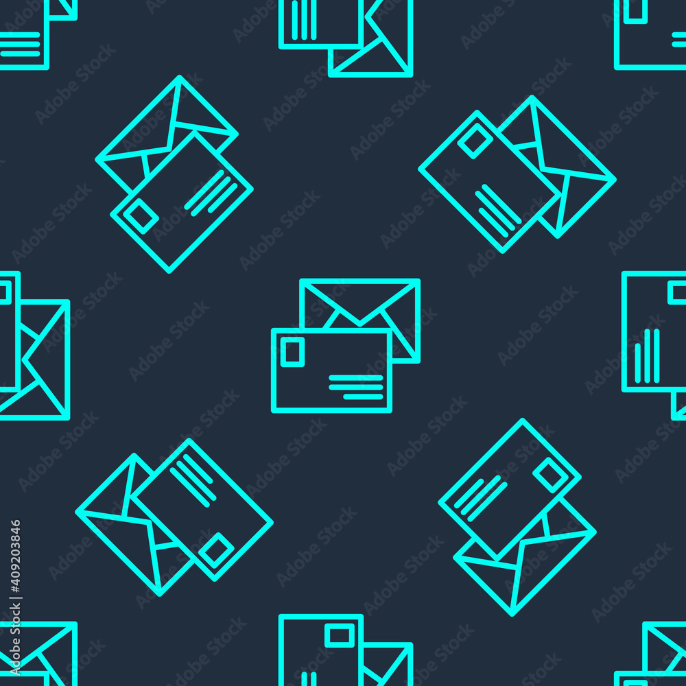 Green line Envelope icon isolated seamless pattern on blue background. Email message letter symbol. Vector. Green line Envelope icon isolated seamless pattern on blue background. Email message letter symbol. Vector.