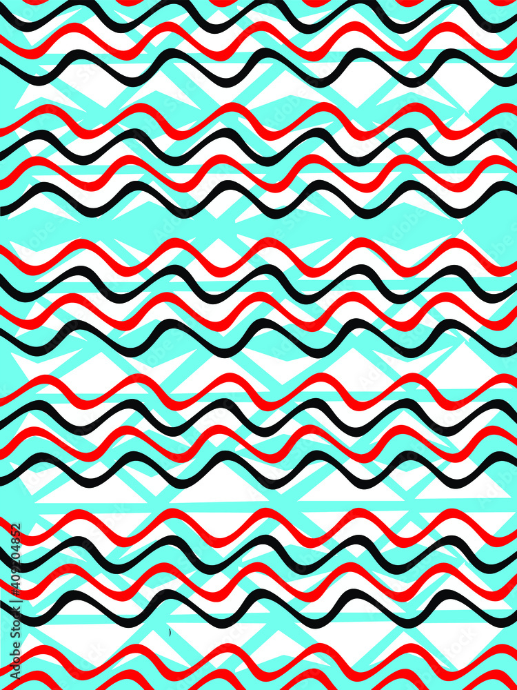 Lines and triangles. Turquoise, red, black and white color patterns. Lines and triangles. Turquoise, red, black and white color patterns.