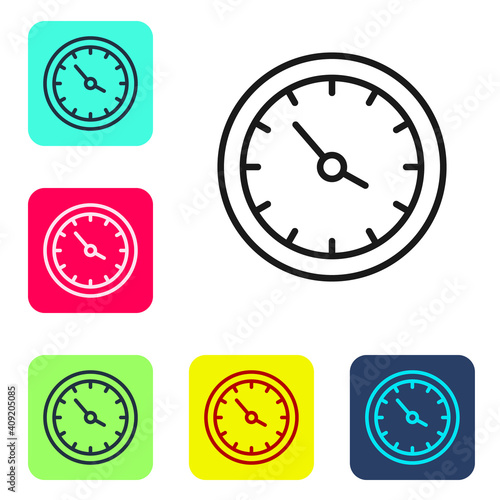Free Download Black line Train station clock icon isolated on white background. Set icons in color square buttons. Vector. - GFXLoad