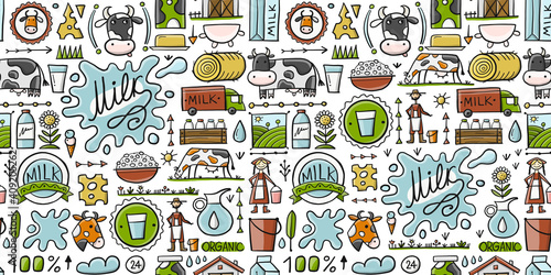 Milk farm, Seamless Pattern Background for your design