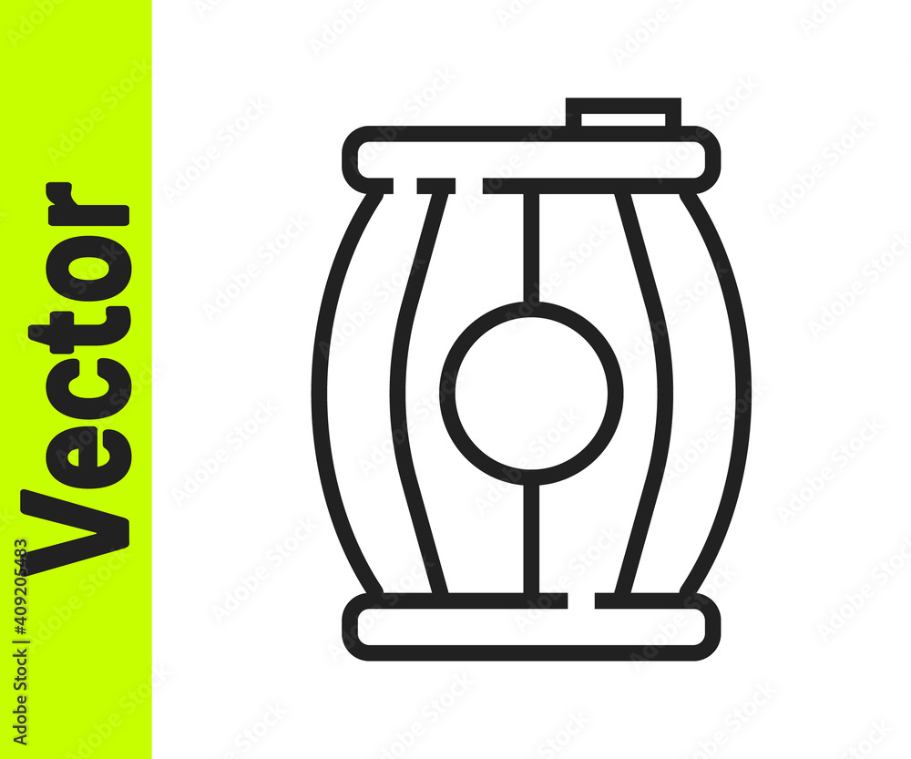 Black line Gun powder barrel icon isolated on white background. TNT dynamite wooden old barrel. Vector. Black line Gun powder barrel icon isolated on white background. TNT dynamite wooden old barrel. Vector.