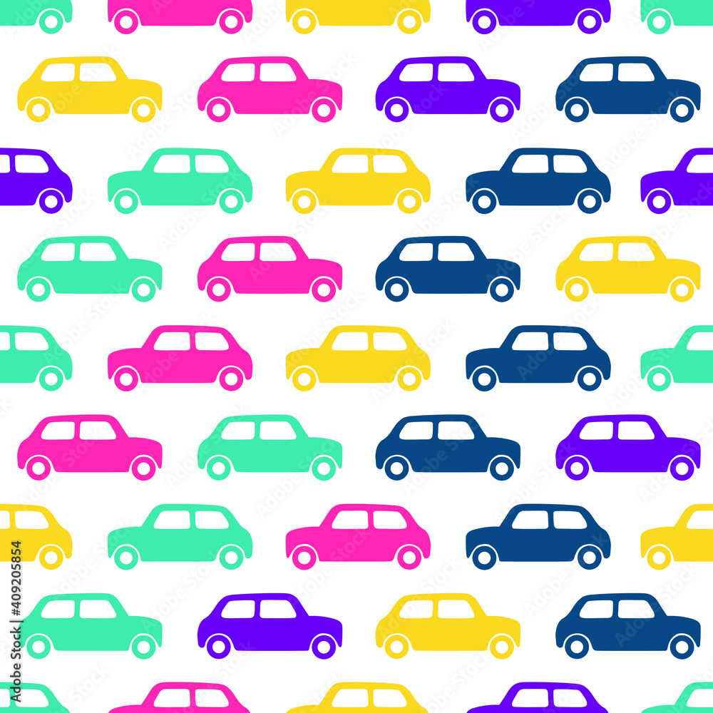 Seamless car pattern.Colorful kids background for web, paper, textile. 