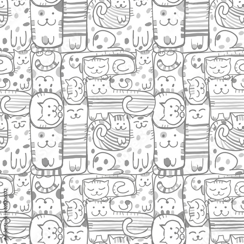 Pazzle with funny cats. Cats House. Seamless Pattern for your design