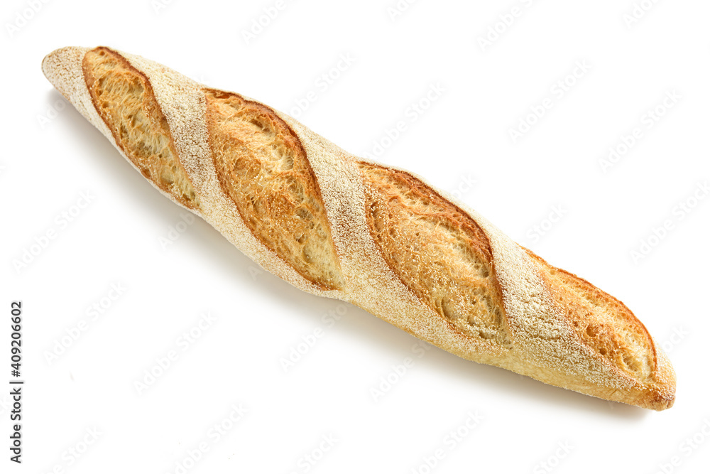 Baguette on a white background.