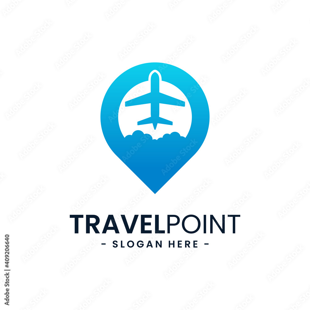 Travel point logo design template. Pin icon with airplane combination ...