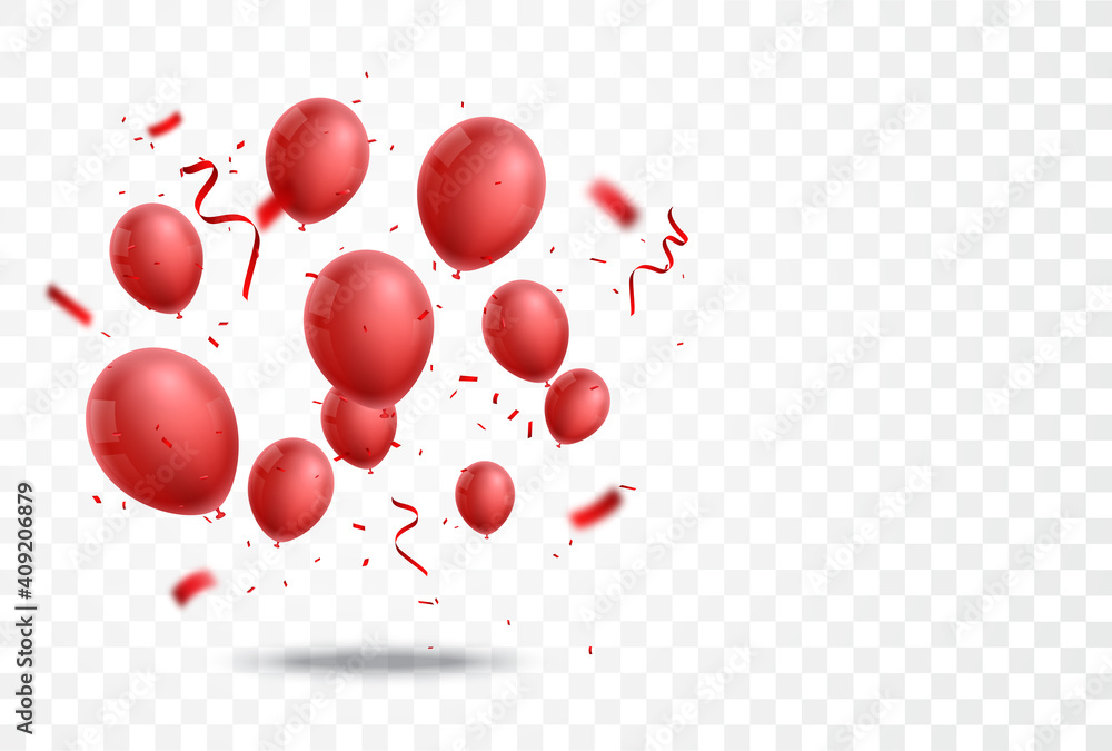 Celebration banner with red balloon and confetti Celebration banner with red balloon and confetti