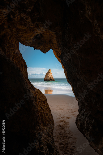 Tunnel in a Beach Cliff in Portimão, Algarve Portugal. © Hoan
