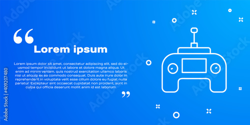 White line Drone radio remote control transmitter icon isolated on blue background. Vector.