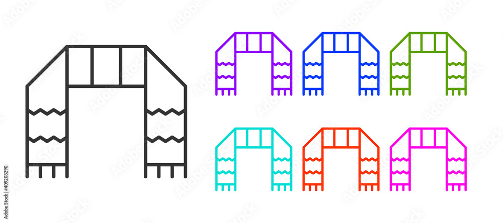 Obraz premium Black line Winter scarf icon isolated on white background. Set icons colorful. Vector.