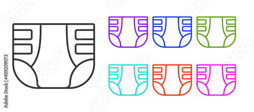 Black line Adult diaper icon isolated on white background. Set icons colorful. Vector.