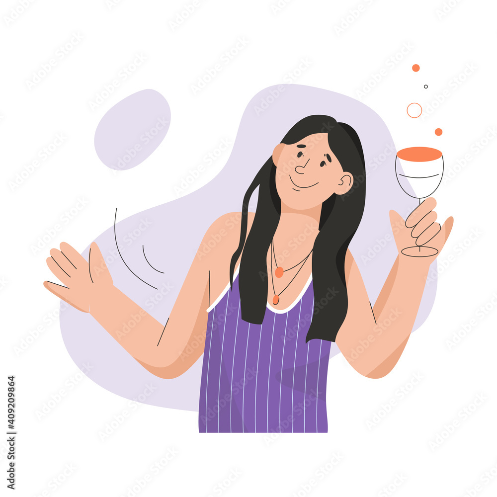 Smiling woman holding glass of wine and relaxing Smiling woman holding glass of wine and relaxing